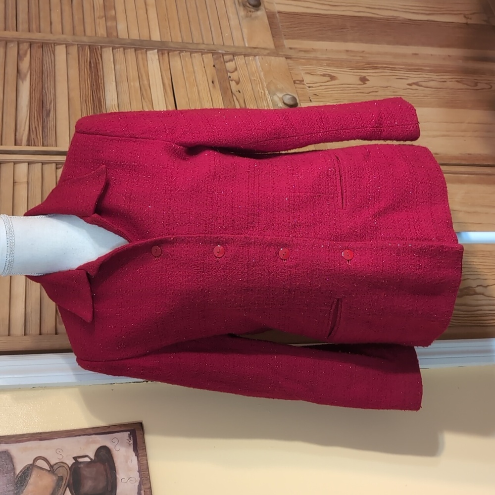 Vintage Sag Harbor Red Shimmery Lined Blazer Sz 8
